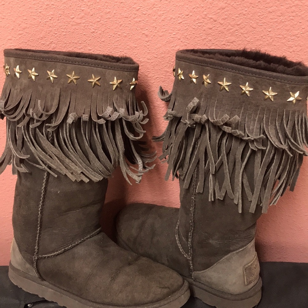 Ugg & Jimmy Choo brown fringe boots size 8